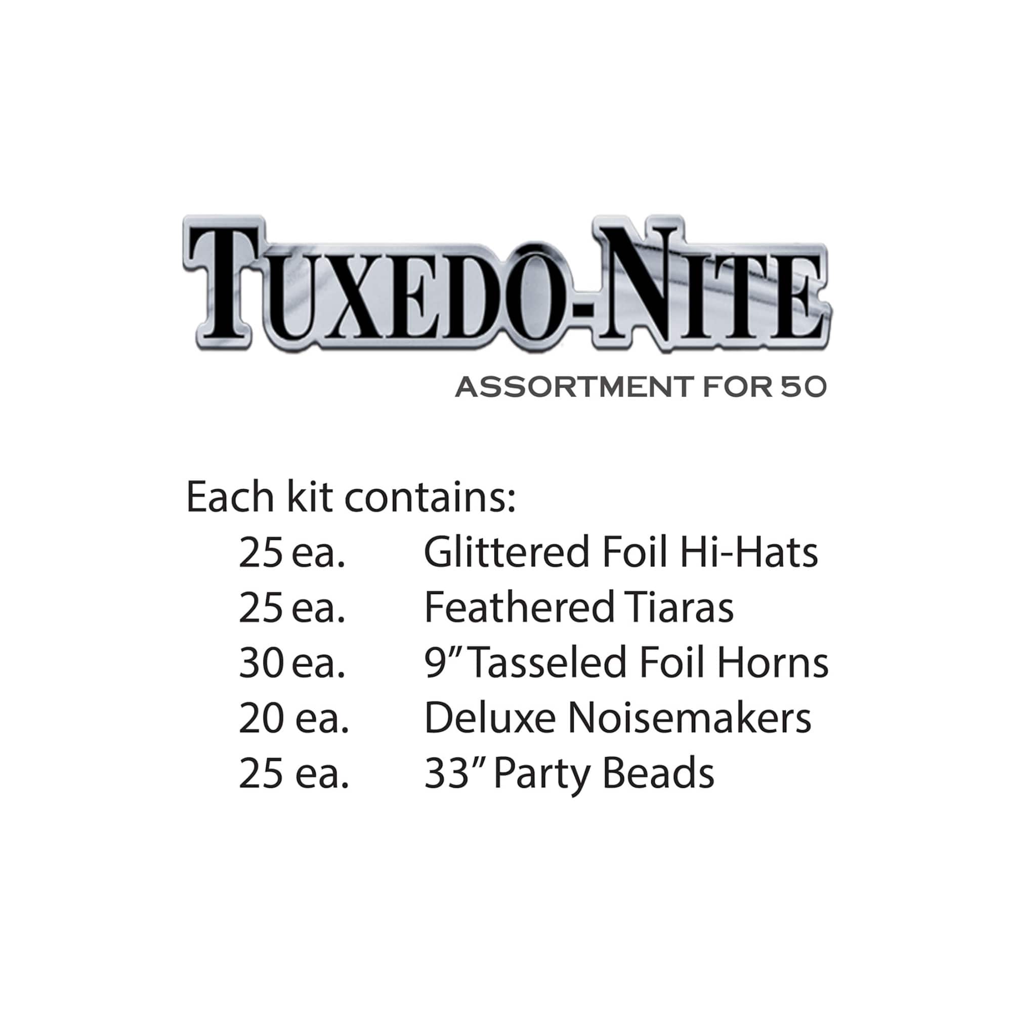 Beistle Black, White & Silver New Year Tuxedo-Nite Party Favor Kit for 50